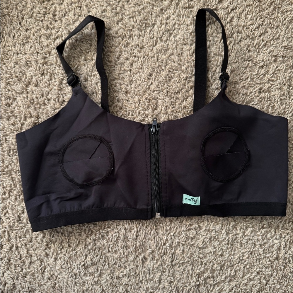 Motif Pumping Nursing Bra Women L -Plus Blk Front Zip Wireless Hands Fre Comfort